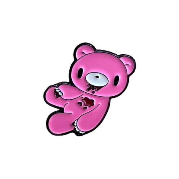 New Pink Gloomy Bear Enamel Pin Scary Horror Cartoon Halloween - Picture 1 of 3